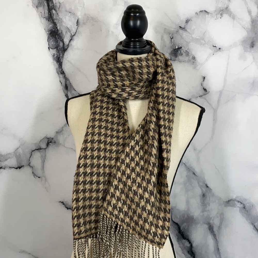 Coach Brown and Black Houndstooth Scarf